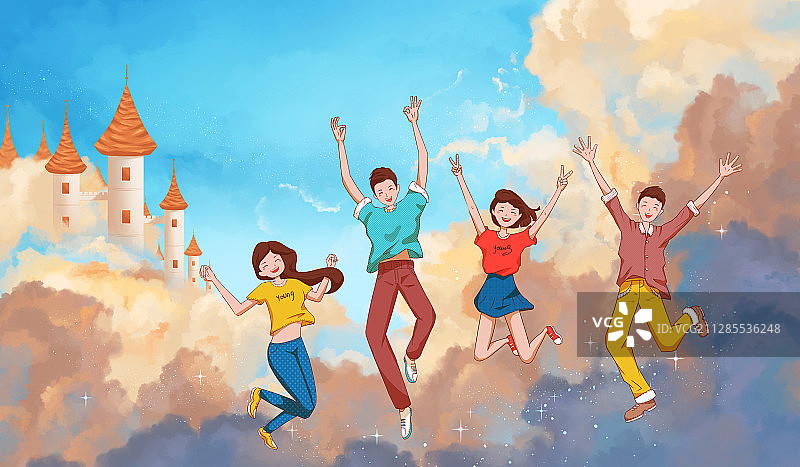 学生考上了梦寐以求的学校毕业季合影插画图片素材