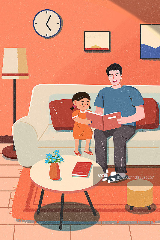父亲节和爸爸一起看书图片素材