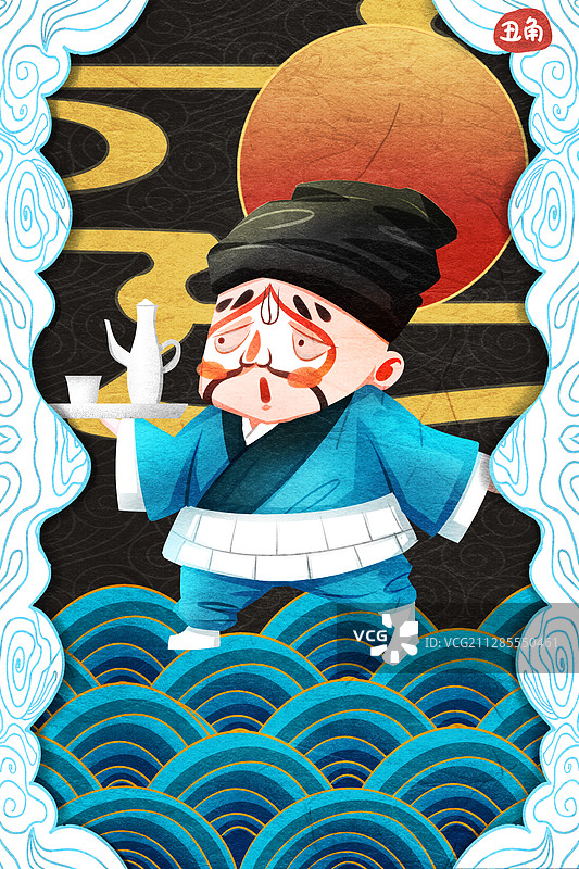 国潮风京剧角色丑角插画图片素材