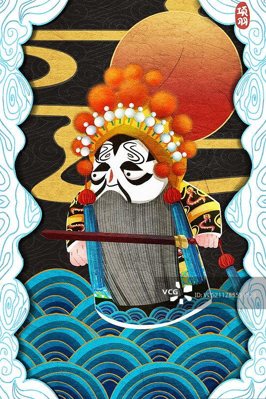 国潮风京剧角色花脸项羽插画图片素材