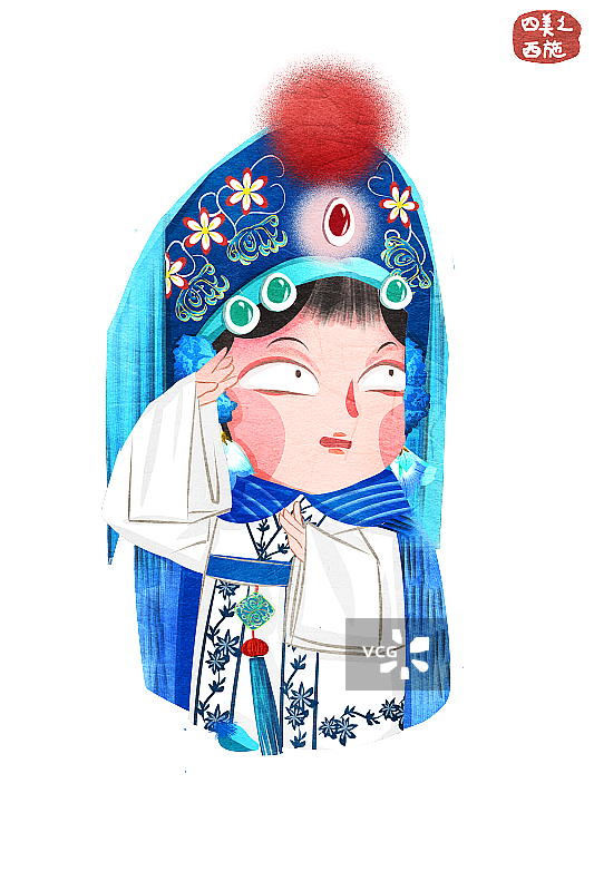 国潮风京剧角色旦角四大美人西施插画元素图片素材
