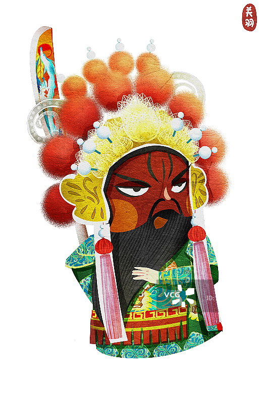 国潮风京剧角色红生关羽插画元素图片素材