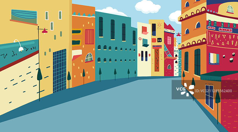 色彩鲜艳的小镇街道路口图片素材