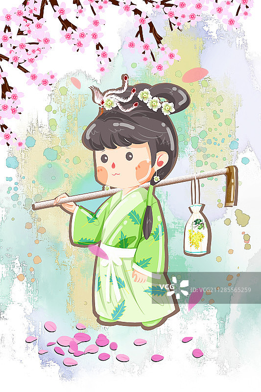 红楼梦金陵十二钗正册林黛玉葬花插画图片素材