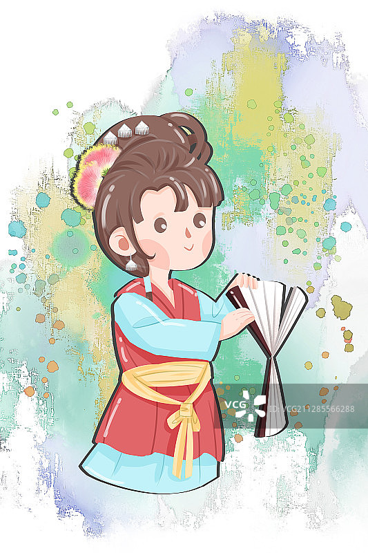 红楼梦金陵十二钗又副册晴雯撕扇子插画图片素材