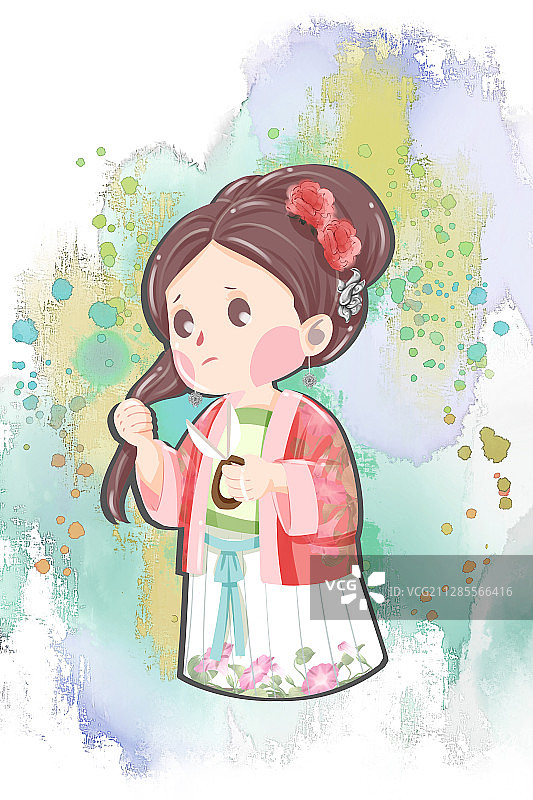 红楼梦金陵十二钗又副册鸳鸯剪发抗婚插画图片素材