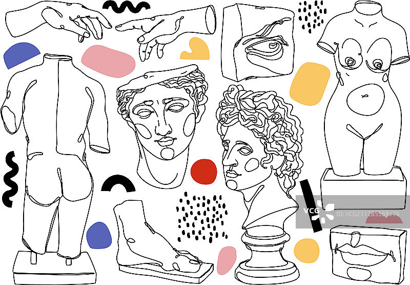 现代抽象古代雕塑手绘图片素材