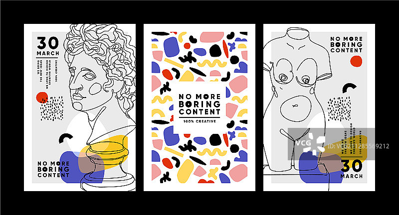 现代抽象卡片与古代雕塑合集图片素材