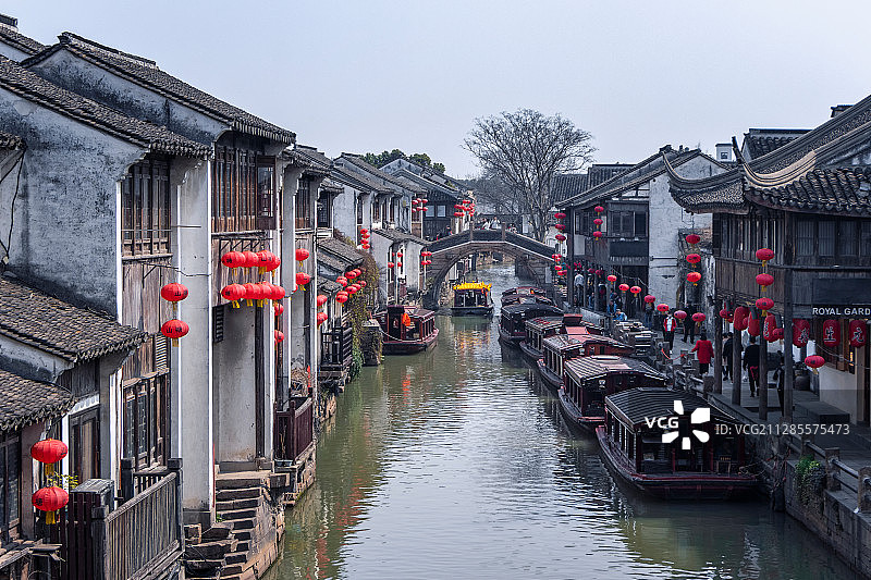 江苏省苏州市山塘老街江南水乡古镇建筑风光图片素材