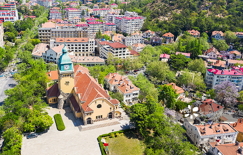 青岛基督教堂航拍图片素材