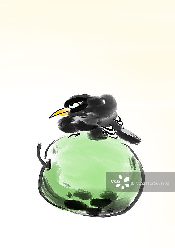 清新自然创意水墨中国画瓜果小鸟图片素材
