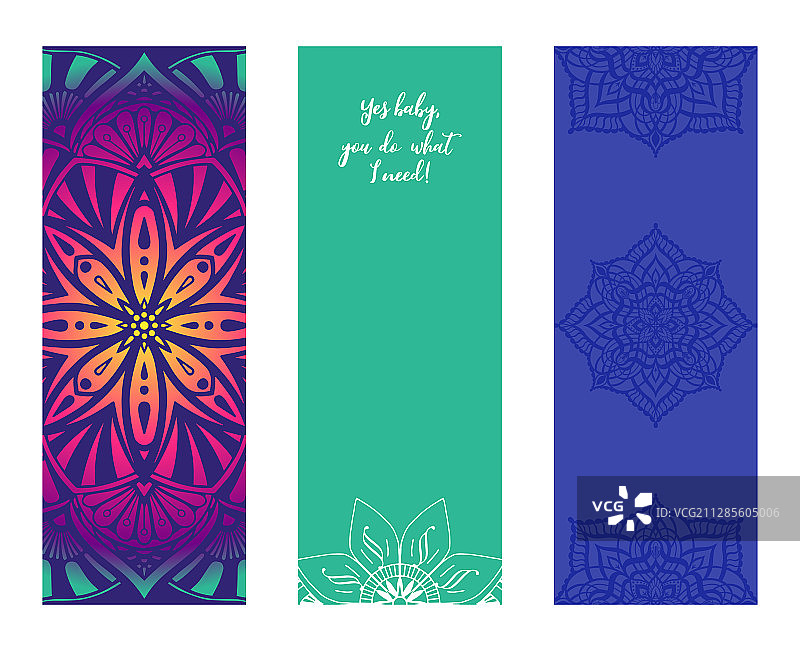 瑜伽垫花卉和曼陀罗设计套装图片素材