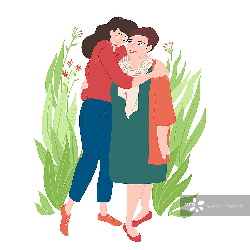 年轻女性拥抱母亲的妇女节贺卡图片素材