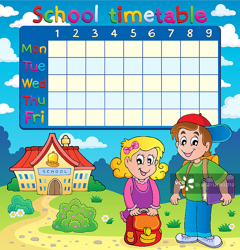 有两名儿童的学校课程表图片素材