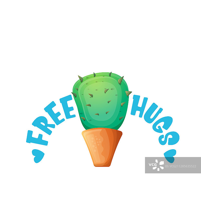 免费拥抱文字和盆栽卡通绿色仙人掌图片素材