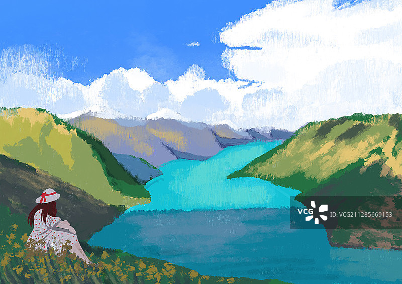 女孩和风景图片素材