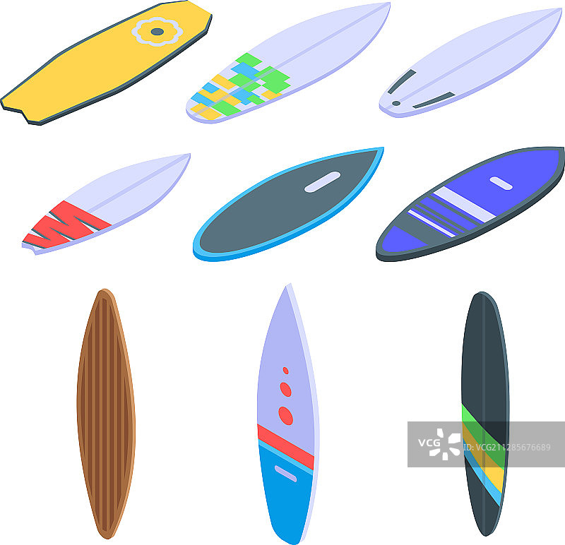 等距冲浪板图标集合图片素材