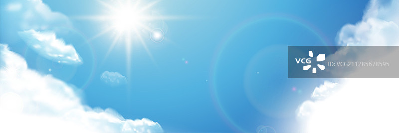 藍天白雲與陽光特效橫幅图片素材