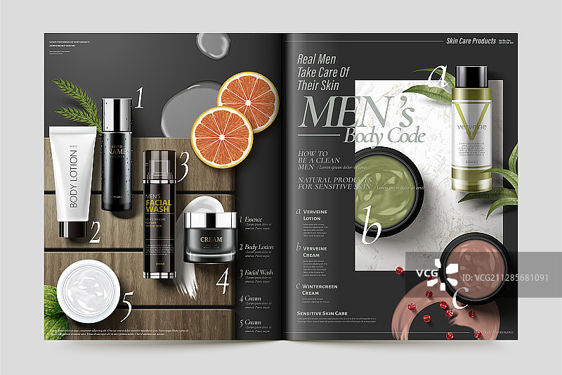 美容护肤杂志与各式草本产品图片素材