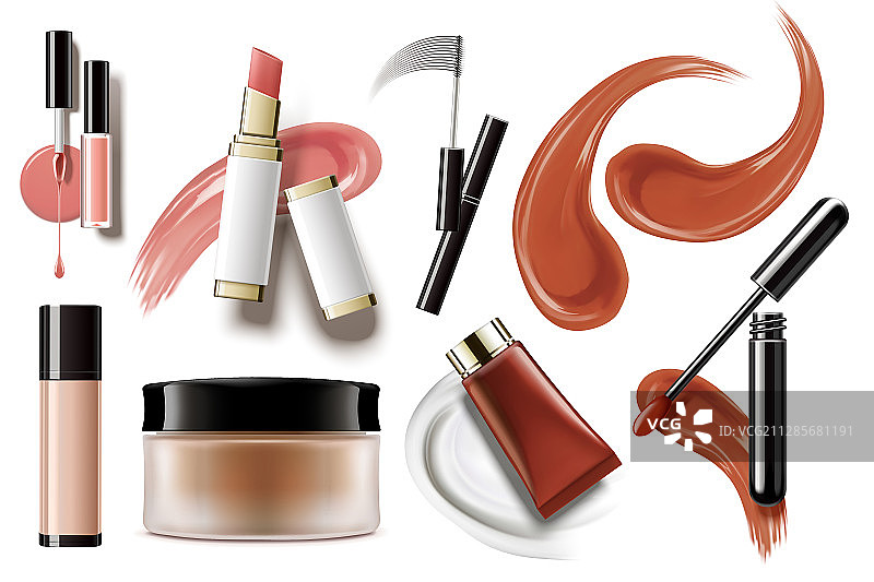 各式化妆品与其质地效果图片素材