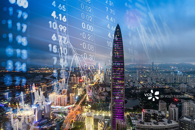 深圳城市天际线和股票证券交易概念图片素材