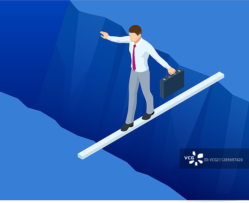2.5D风格：商务人士在走钢丝图片素材