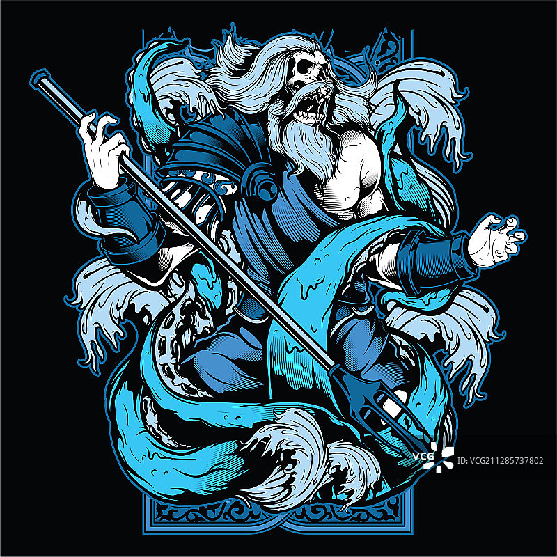 海浪中手持三叉戟的波塞冬图片素材