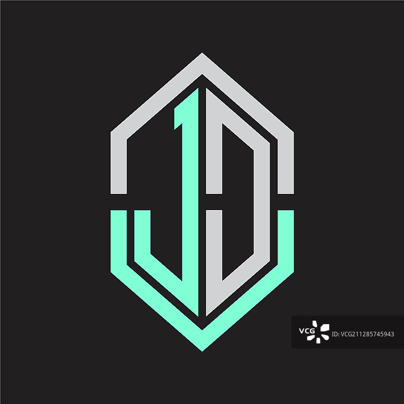 带有六边形和轮廓的JD标志图片素材