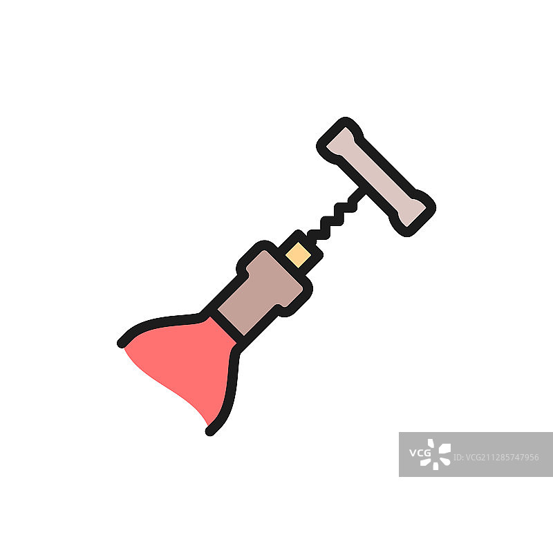 带开瓶器的瓶子扁平颜色线条图片素材