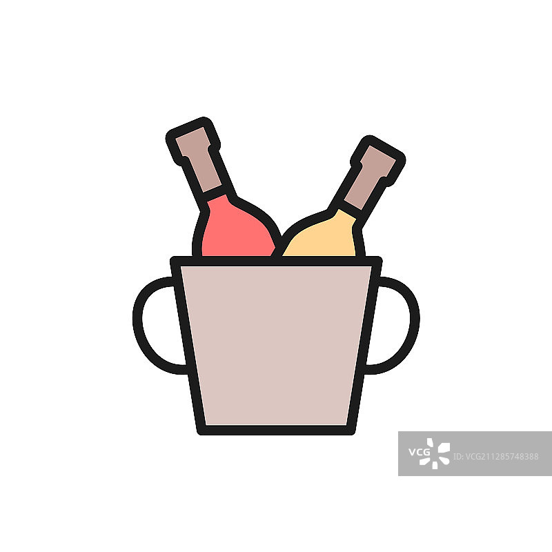 两瓶香槟扁平风彩色线条桶图片素材