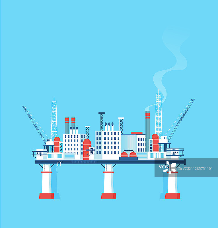扁平风格的石油平台石油工业图片素材
