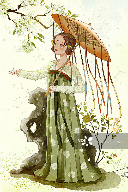 唐朝仕女游花园图片素材