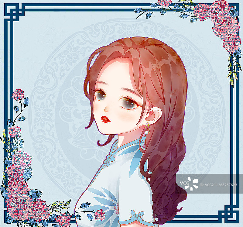 复古温柔的旗袍女子图片素材