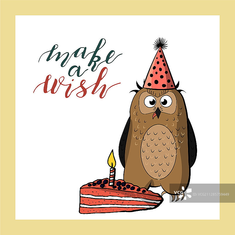 戴着生日帽的可爱猫头鹰手绘图片素材