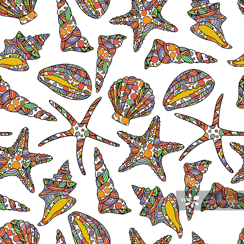 禅宗艺术风格海螺无缝图案图片素材