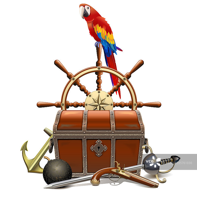 带有鹦鹉的寻宝概念图片素材