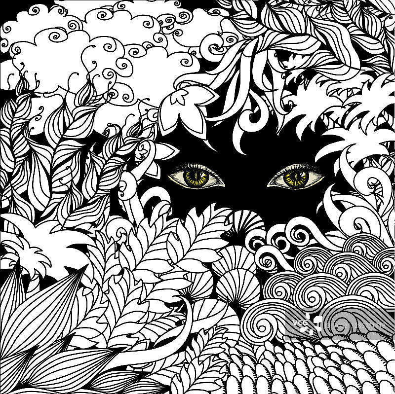 夏季禅绕画花卉背景和眼睛图片素材