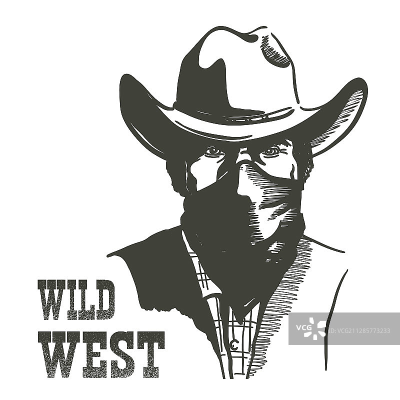 狂野西部牛仔肖像：蒙面男子图片素材