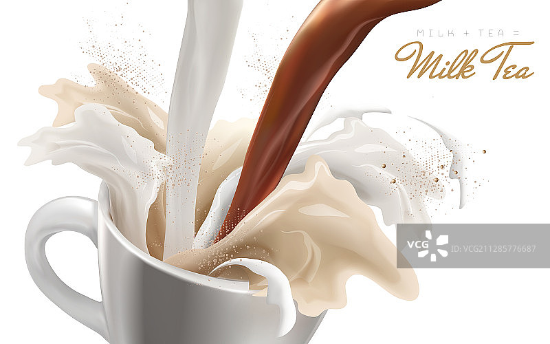 倒入白色茶杯中的奶茶图片素材