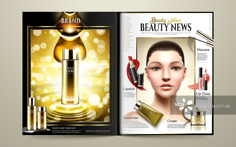 时尚护肤产品杂志目录与模特儿图片素材