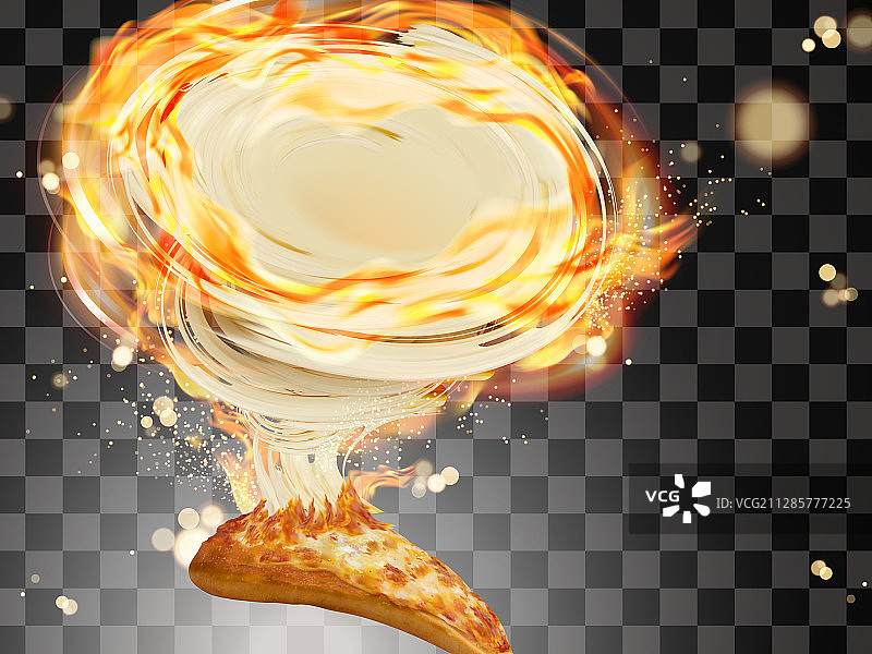 起司披薩與燃燒火焰特效图片素材