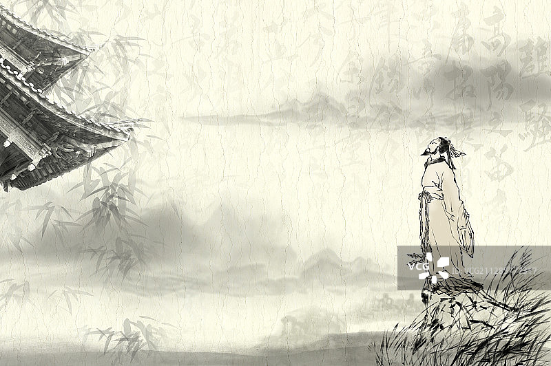 端午节一个诗人站着抬头望着天空图片素材