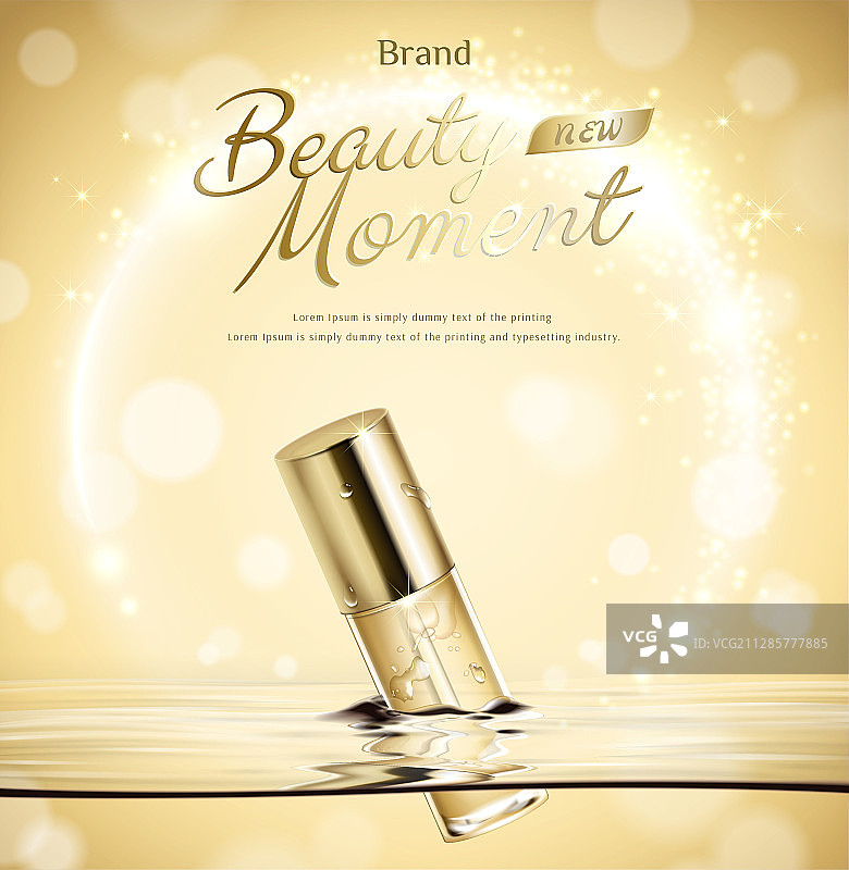 光斑背景金色护肤品漂浮在水面上图片素材