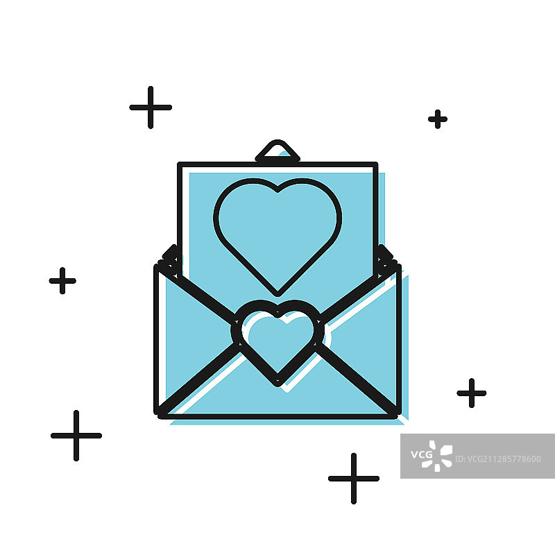 黑色信封与情人节心形图标隔离图片素材