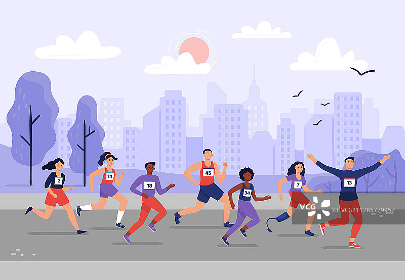 城市马拉松：人们一起跑步图片素材