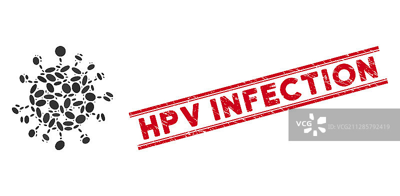 拼贴风格的SARS病毒图标与HPV纹理图片素材