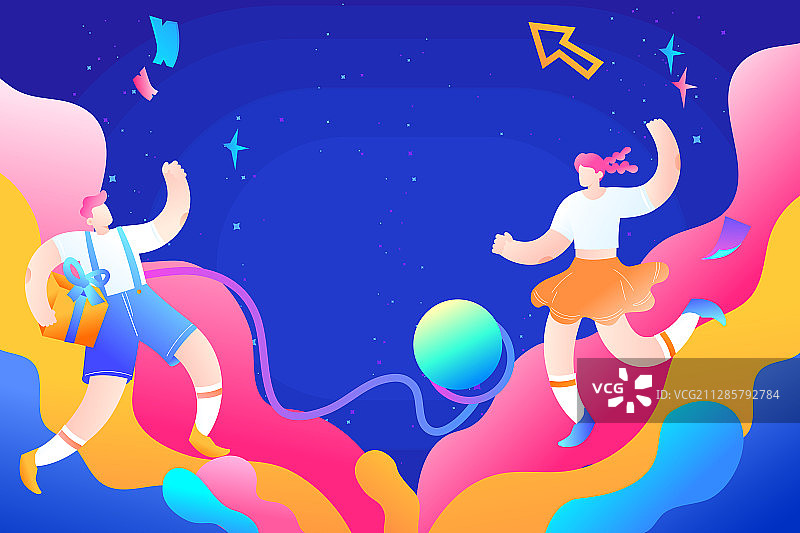 卡通618双十一双十二夏日购物情人节购物节电商促销矢量插画图片素材