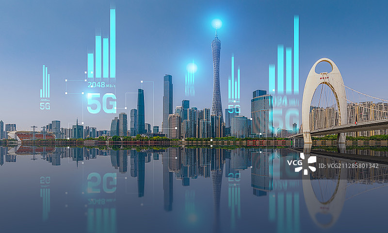 广州城市天际线都市风光建筑5G时代网络建设高速传输通信行业图片素材