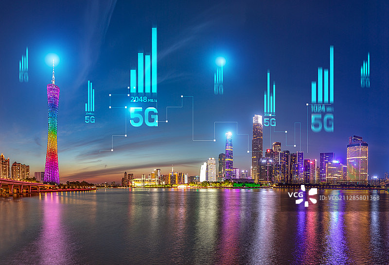 广州城市天际线都市风光建筑5G时代网络建设高速传输通信行业图片素材