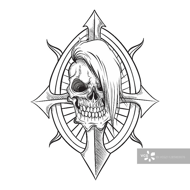 黑色背景上的骷髅简笔画图片素材